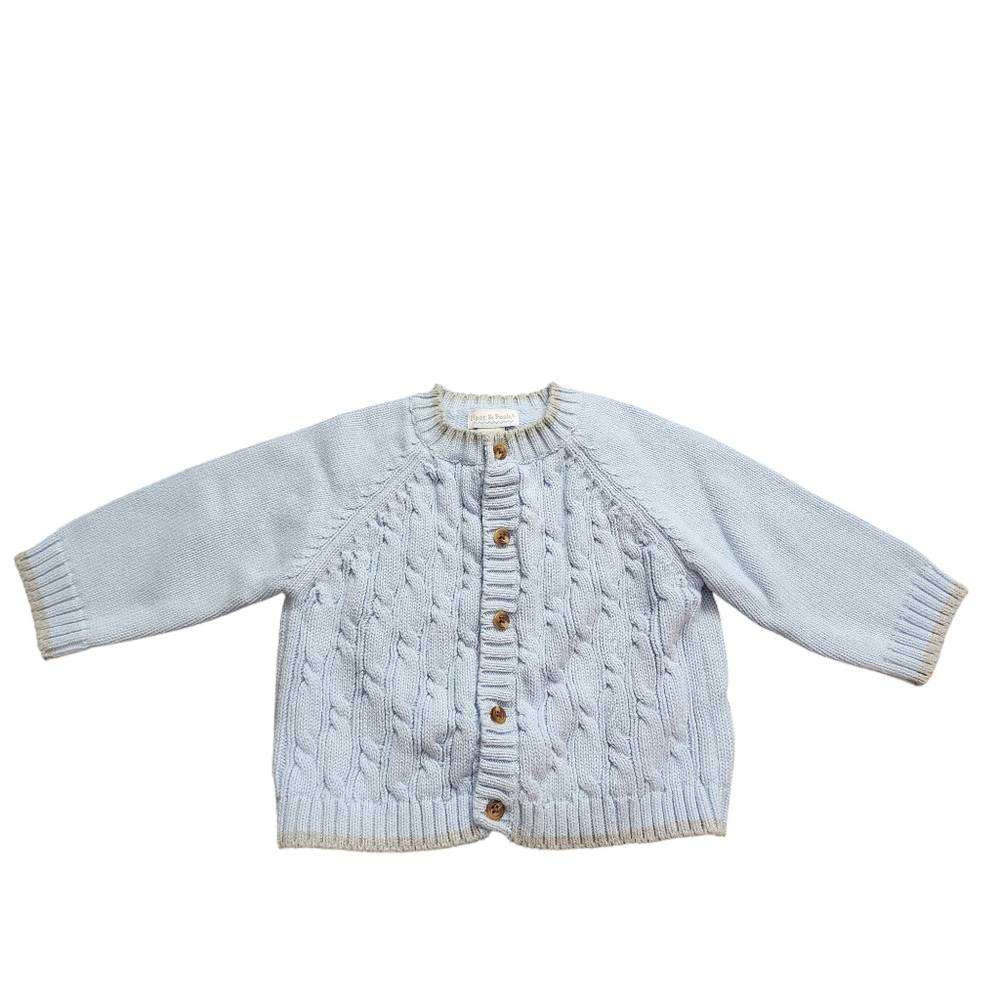 PIPER & POSIE cable‎ knit sweater cardigan in blue size 3-6M